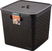 Корзина д/хранения Keeplex Rattan 21л с крышкой квадрат. темный каштан KL1305 /6шт/ПР
