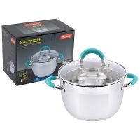 Кастрюля BRAVO, объем 2,1 л, из нерж стали с крышкой из жаропрочного стекла, размер