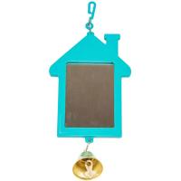 Игрушка д/птиц Zoo-M Зеркало Избушка с колокольчиком блистер бирюза/5007/Дарэлл