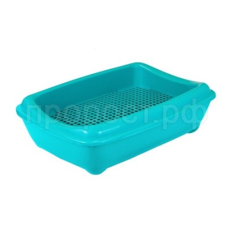 Туалет д/кошек Zoo-M глубокий под наполнитель+рамка с сеткой 43*30*12см бирюза/2907/Дарэлл