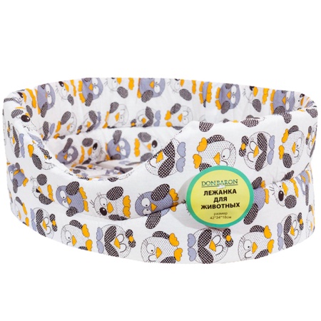 Лежанка овальная стеганая поролон хлопок с подушкой Горох МИКС 42*34*18см/DONBARON