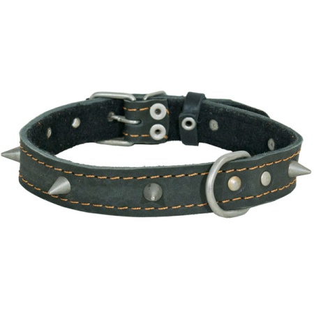 Ошейник кожа 25мм с украшением и большими шипами на фетре 54-56см/40793/Бим