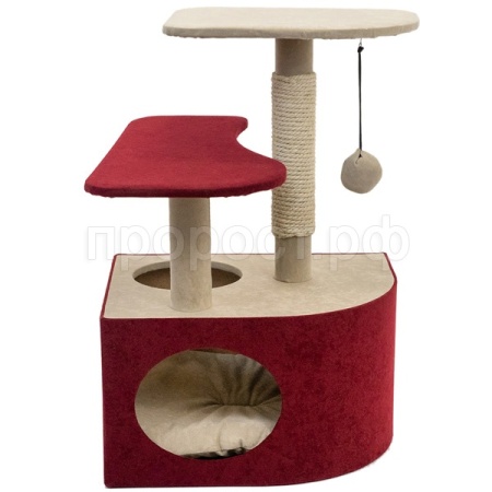 Когтеточка Домик ВЕЛЬВЕТ угловая со ступеньками джут беленый,вельвет 48*51*71см/83473бордо/Дарэленд
