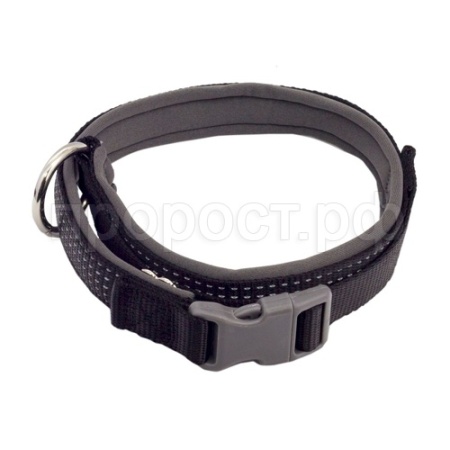 Ошейник нейлон 25мм Премиум светоотраж с неопреновой подкладкой черный 42-64см/00225051-07/Каскад