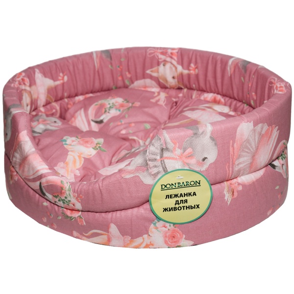 Лежанка овальная стеганая поролон хлопок с подушкой ЗОО МИКС 52*46*20см/DONBARON Лежанка овальная стеганая поролон хлопок с подушкой ЗОО МИКС 52*46*20см/DONBARON