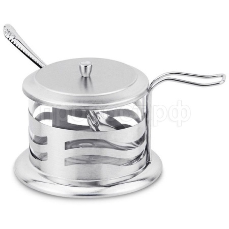 Сахарница DOLCE 250мл стекл. в корпусе из нерж стали, с крышкой и ложечкой 