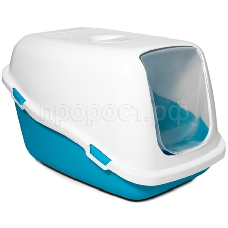 Туалет бокс д/кошек Клозет закрытый синий/белый 57*39*35см/20461016/Триол